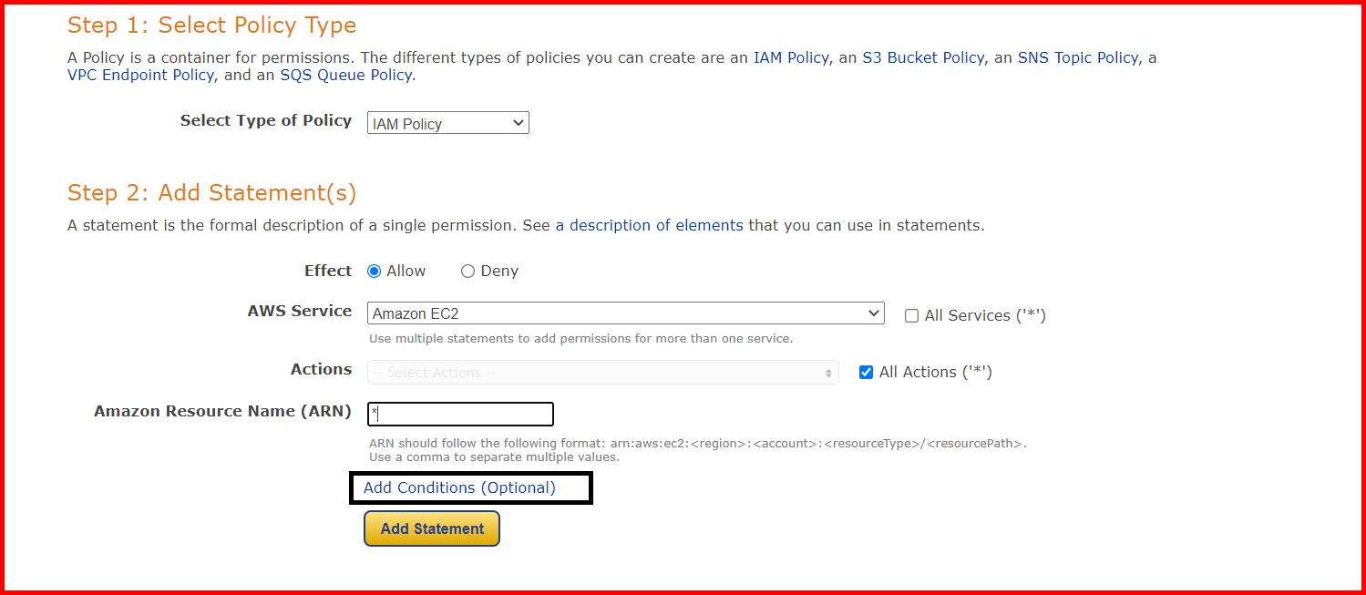 Picture showing the aws policy generation page
